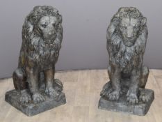 Pair of large bronze garden lions, height 82cm