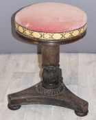 19thC rosewood adjustable piano stool, diameter of top 33cm