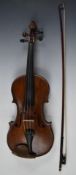 19thC Mittenwald violin and bow, with case