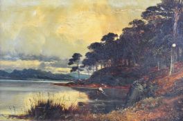Clarence Roe (1850-1909) oil on canvas wooded lake shore, signed lower left, 39 x 49cm, in gilt