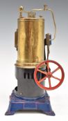 Marklin vertical live steam engine with fixed cylinder, slip eccentric reversing and sight glass, on