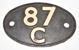 87C Danycraig steam or diesel locomotive shed plate, W18.5cm