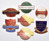 Seven The Football Association enamel Superintendent badges comprising 1975, 1974-1975, 1975, 1975-