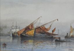 Frederick James Aldridge (1850-1933) watercolour sailing ships in harbour, signed lower right, 19