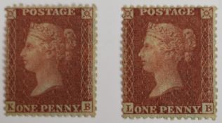 Two M/M 1854-57 1d red WMK large crown