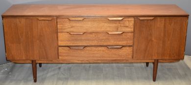 G-Plan style retro mid century sideboard, fitted three long drawers flanked by cupboards, L 185 x