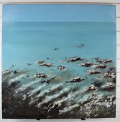 Bea Borbelyova modern mixed media on canvas seascape 'Saltdean', signed, titled and with artist's