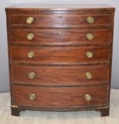 Georgian mahogany bow front chest of five long graduated drawers, W 108 x D 55 x H 116cm