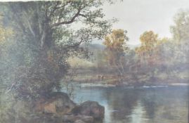 A. Sinclair 19th or early 20thC watercolour river landscape, signed lower left, 47 x 72cm, in gilt