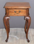 Bedside table fitted single drawer, raised on cabriole legs, width 48cm