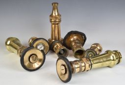 Seven vintage brass fire hose spray and other nozzles, to include Cooperspray and Fyrex,
