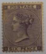 1862-64 QV SP 6d with hyphen uncoloured corner letters M/M no gum