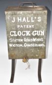 J Hall of Cumberland 12 bore pinfire bird scaring clock alarm gun 'The Cumberland Cannon' marked