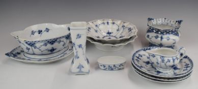 Royal Copenhagen / Bing and Grondahl tea and tableware including gravy boat, pair of dishes, vase