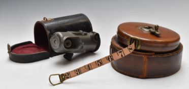 John Rabone & Sons 100ft tape measure, in leather carry case, overall diameter of case 17cm,