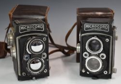 Two Microcord TLR cameras, fitted with Ross Xpres 77.5mm f3.5 lenses, both in original leather