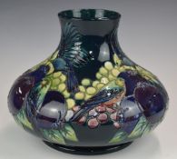 Moorcroft large squat pedestal vase decorated in the Finches pattern, H20cm