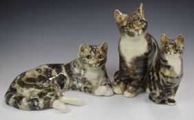 Three Winstanley signed cats including no 6 and 7, tallest 30cm
