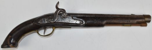 Unnamed percussion converted from flintlock hammer action holster pistol with brass trigger guard