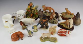 Collection of bird / animal related ceramics including Beswick, Royal Doulton Reynard hunting