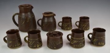 Ann James (Gloucestershire Guild of Craftsmen) studio pottery coffee set, tallest 17cm