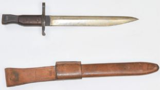 Canadian Ross bayonet with 26cm blade, scabbard and frog. PLEASE NOTE ALL BLADED ITEMS ARE SUBJECT