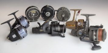 Collection of fixed spool, closed face and fly fishing reels including Abu 506, 507, 1044, Quick