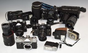 Zenit SLR cameras, lenses and accessories to include 2x EM Olympic edition, 12XP, 2x 11, E, ES and