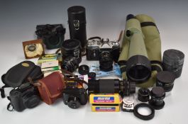Cameras and accessories to include Minolta Dynax 3000i 35mm SLR with 35-80mm 1:4 lens, Zenit-E