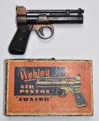 Webley Junior .177 air pistol with named and chequered grips and adjustable sights, serial number
