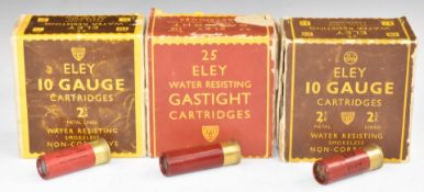 Seventy-five Eley Water Resisting Gastight 10 bore shotgun cartridges, in three original boxes.