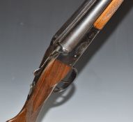 Zabala A-LP71 20 bore side by side shotgun with engraved locks, underside and fences, chequered grip