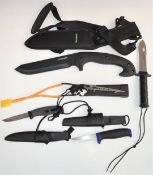 Four survival/hunting knives including Schrade Schf 43 with 24cm blade and sheath, Hultafors knife