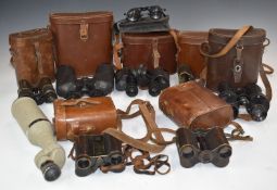 Six pair of binoculars to include USI Decalite 10x50, Wray, Ross Stepvue 8x30, Ross patent