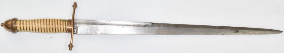 Georgian Naval dirk with metal bound bone handle, acorn finial, '7' and 'Harvey' impressed to blade,