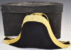 Ede & Ravenscroft of London bicorn hat, with tin storage box