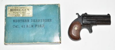 CMC Western Derringer .41 rim fire double barrelled pistol, serial number A5756, in original box.