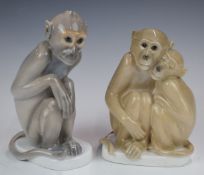 Bing & Grondahl Spider Monkey no 1646, pre-1948, with a pair of monkeys no 1647, c1915, tallest