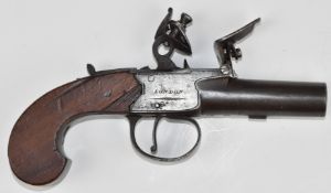 Rawlins & Co of London flintlock pocket pistol with named lock, thumb slide safety and 1.75 inch