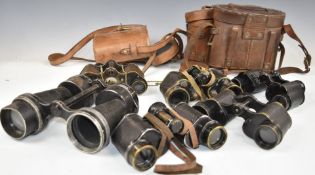Six pairs of vintage military binoculars to include Hunsicker & Alexis, Taylor-Hobson, 1943 dated