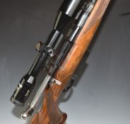 Strangeways Arms .243 bolt-action rifle with chequered semi-pistol grip, carved and raised cheek