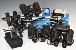 Cameras, binoculars and accessories to include Zenit NV night vision scope, Panasonic NV-GS30