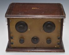 BBC Marconiphone Type 31 wireless radio reciever, in mahogany case with brass face and Bakelite
