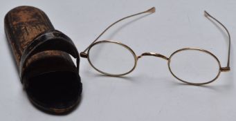 Cased pair of vintage gold plated spectacles, the case marked Frank Gould, Birmingham