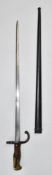 French 1879 pattern gras bayonet with T shaped single edged 52cm blade and metal scabbard. PLEASE