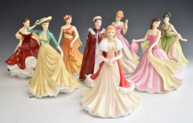 Eight Royal Doulton, Royal Worcester and Coalport figures, tallest 26cm