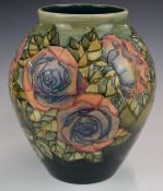 Moorcroft limited edition no 9 signed Sally Tuffin large baluster vase decorated with roses, H27.
