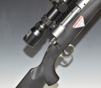 Savage model 16 .243 WIN bolt-action rifle with composite stock, chequered grip and forend, Bushnell