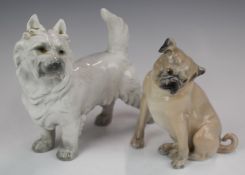 Two Bing & Grondahl models of dogs comprising sitting pug no 1903 and Scottish Terrier no 2073 in