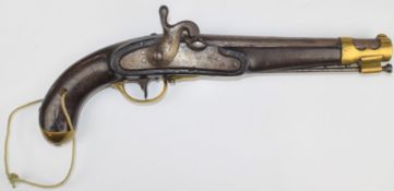 Continental military percussion hammer action pistol with brass trigger guard stamped '21', butt cap